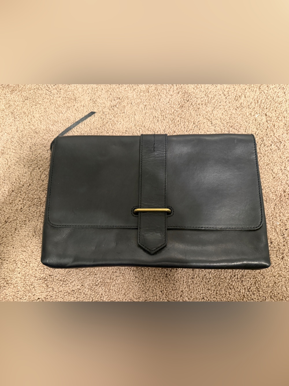 Madewell Black Leather Clutch with Gold-Tone Accent